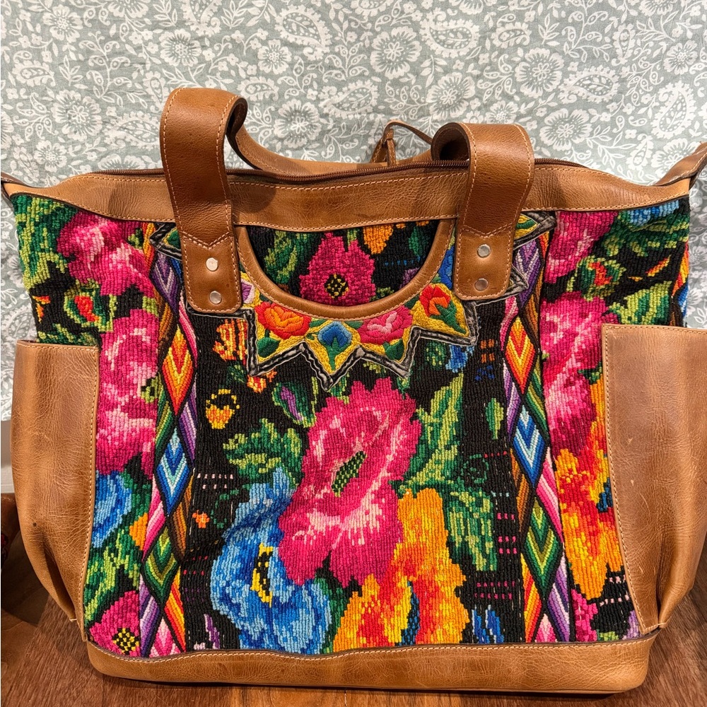 Colorful Floral Embroidered Tote Bag